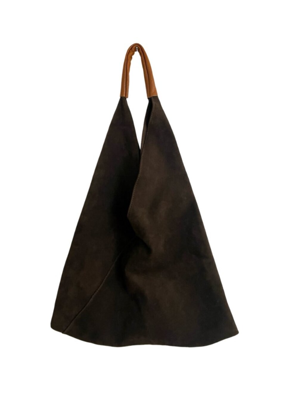 Dark Chocolate Brown Italian Suede Hobo Shoulder Bag Made in Italy Leather Handl